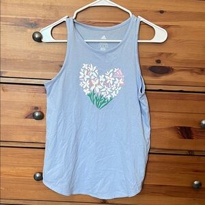 Adidas Heart Floral Tank Top Blue girls XL 14/16 NWT